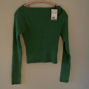 Rib knit boat neck Long Sleeve Top